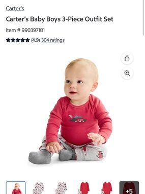 Carter's Red and Gray Baby Boys 3-Piece Outfit Set
